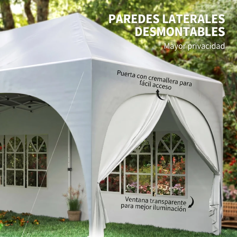Outsunny Carpa Plegable 6x3 m Pop-up con 6 Laterales Desmontables Altura Ajustable y Bolsa de Transporte Gris Claro