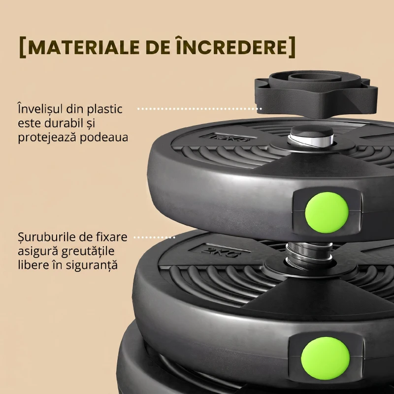 SPORTNOW Set 2 în 1 cu 2 Gantere Convertibile în Halteră, Greutate Totală 30 kg și Discuri de Greutate Reglabile, Negru