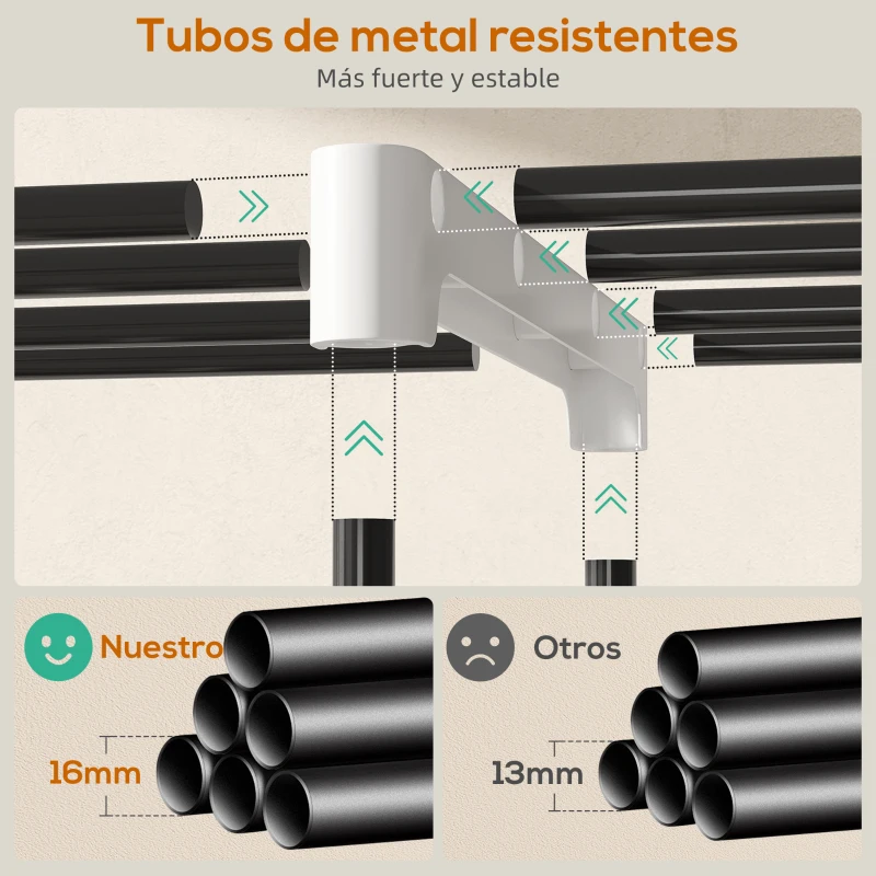 HOMCOM Armario de Ropa 182x43x185 cm Armario Abierto con 8 Estantes de Tela Barras para Colgar Marco de Metal Gris Claro