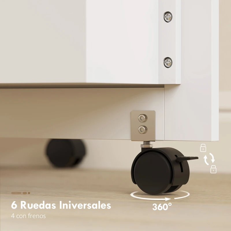 HOMCOM Mesa de Costura Plegable con 6 Ruedas 20 Clavijas para Hilos 4 Compartimentos Estante Blanco