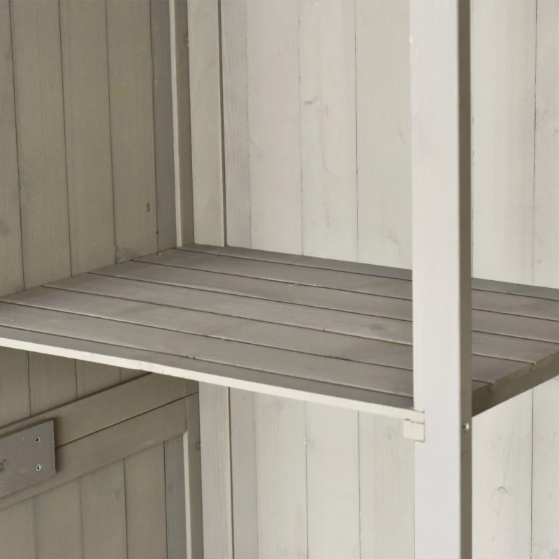 Outsunny Armario de Madera para Exterior para Herramientas de Jardinería con Doble Puerta y Estantes 127,5x50x164 cm Gris