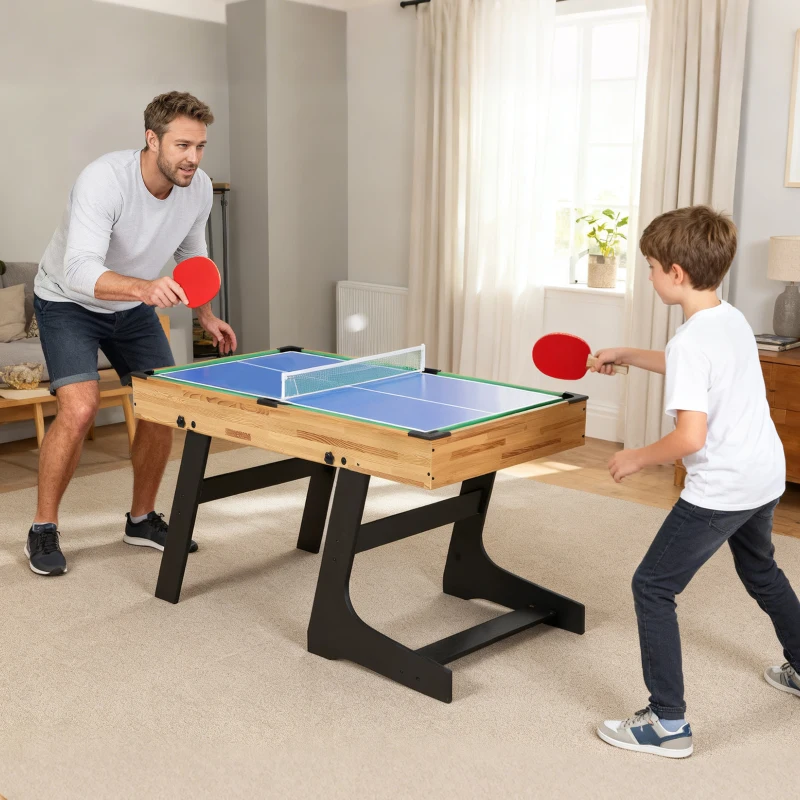 SPORTNOW Masă de Joc 13 în 1 Pliabilă cu Fotbal de Masă, Ping Pong, Hochei, Biliard, Șah și Altele, Nuc