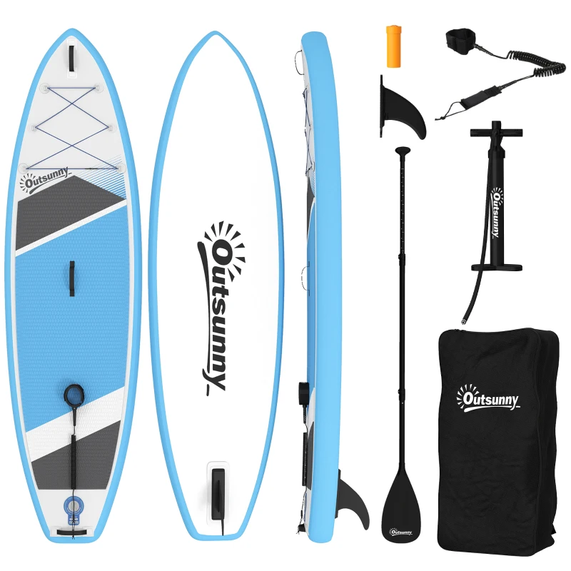 Outsunny Stand Up Paddling Board Set Aufblasbar 320cm SUP Board mit Verstellbares Paddel Rutschfest EVA-Deck Fußschlaufe Pumpe