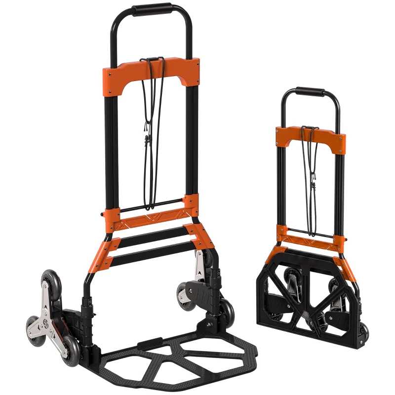 HOMCOM Heavy Duty Foldable Trolley on Wheels, Steel Folding Hand Truck, 75kg, Black and Orange