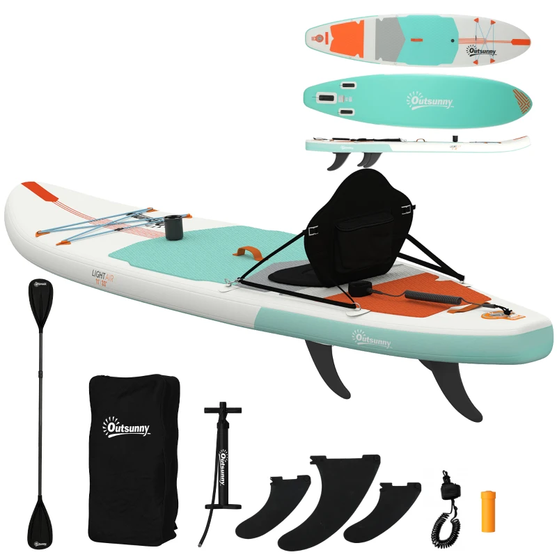 Outsunny Tabla Paddle Surf Hinchable SUP Extra Largo de 335 cm con Asiento Remo Convertible Aletas Bomba y Mochila Carga 180 kg