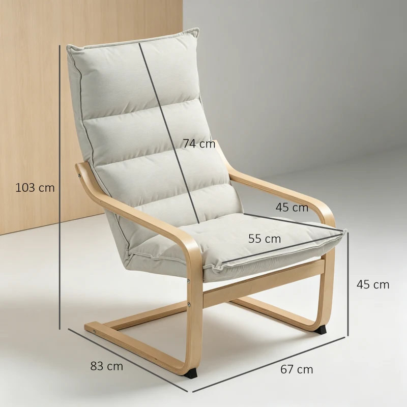 HOMCOM Sillón de Salón Moderno con Respaldo Alto Acolchado Patas de Madera y Tapizado en Terciopelo 67x83x105 cm Crema