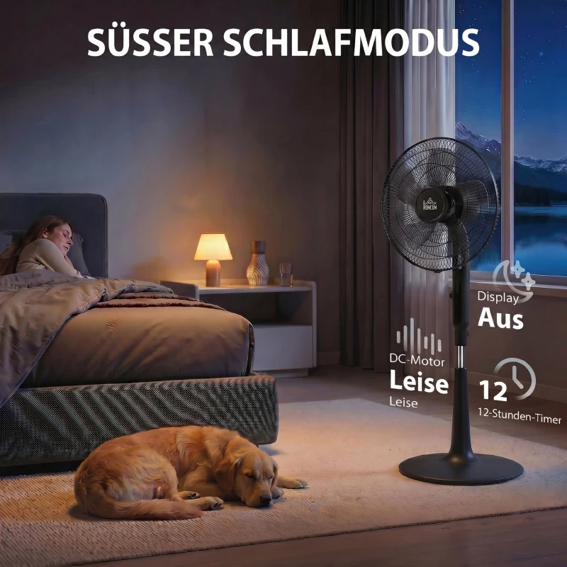HOMCOM Ventilateur sur pied Ø 42cm 40W 3 modes 28 vitesses, fonction anti-moustique, hauteur réglable oscillant 75° noir