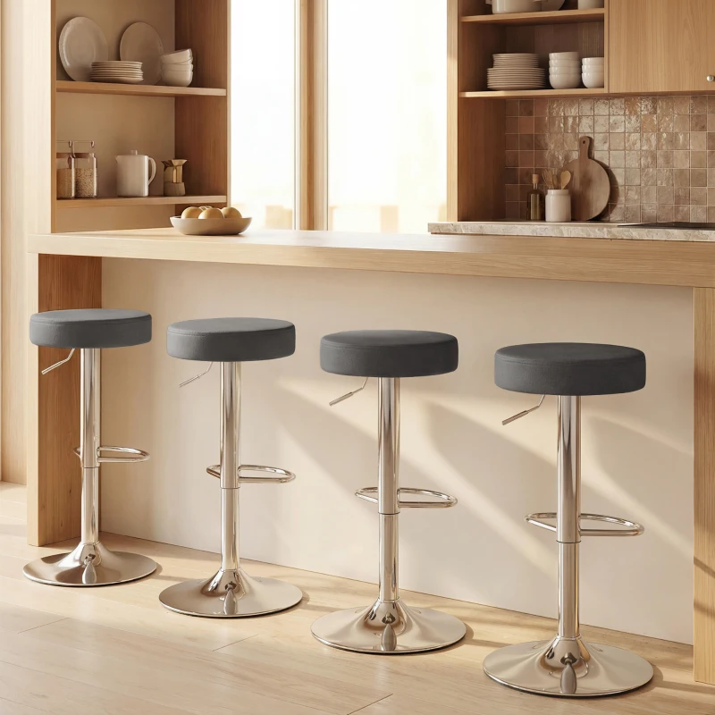 HOMCOM Bar Stools Set of 2, Modern PU Leather Swivel Barstools, Height Adjustable Breakfast Bar Chairs with Footrest, Grey