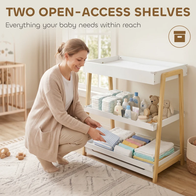AIYAPLAY Baby Changing Table with 2 Storage Shelves, Nursery Diaper Changing Unit with Waterproof Changing Mat, White