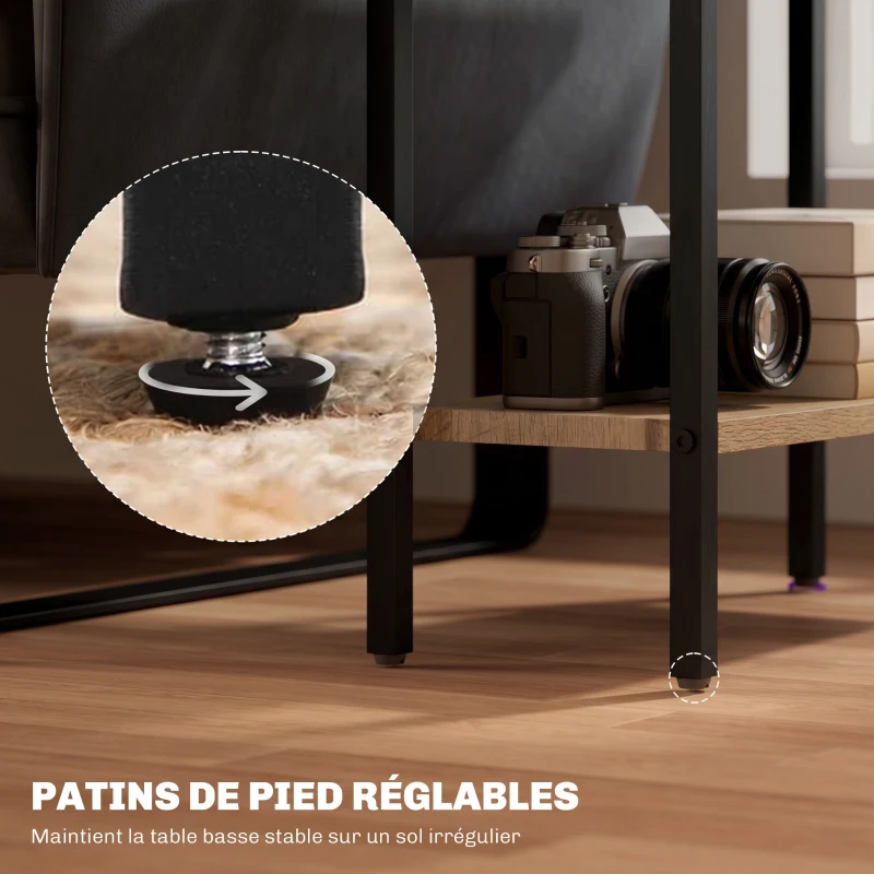 HOMCOM Table d'appoint étroit à 3 niveaux avec étagères de rangement, cadre en acier, pour salon, chambre, 43x18x62,5cm, gris