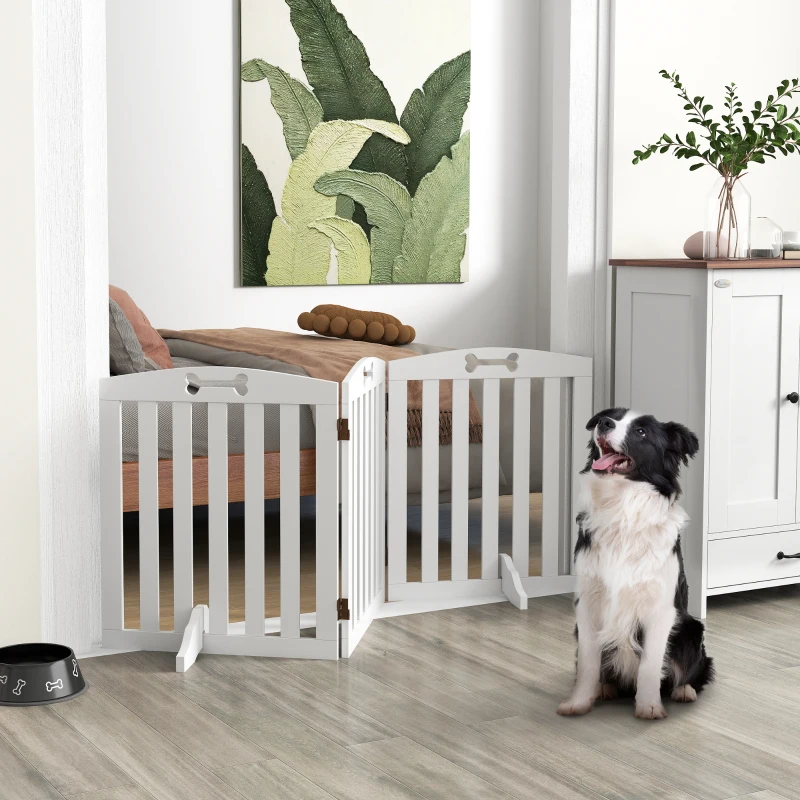 PawHut Barrera de Seguridad para Perros Plegable 155 cm Valla para Perros Medianos de 3 Paneles con Pies Extraíbles Blanco