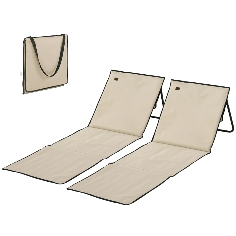 Outsunny Conjunto de 2 Esterillas de Playa con Respaldo Reclinable y Correa de Transporte para Jardín Camping 142x51x40 cm Beige