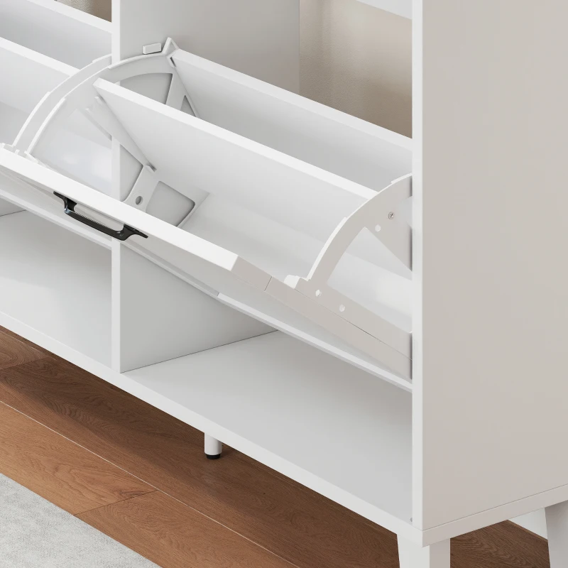 HOMCOM Mueble para Zapatos 4 Cajones Abatibles Ahorraespacio con Estantes Regulables Blanco