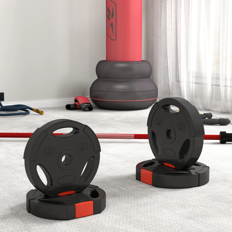 SPORTNOW Kit Pesi con 2 Dischi da 7.5 kg e 2 Dischi da 5 kg in Polipropilene e Sabbia, Ø30x5.5 cm e Ø27x4.5 cm, Nero