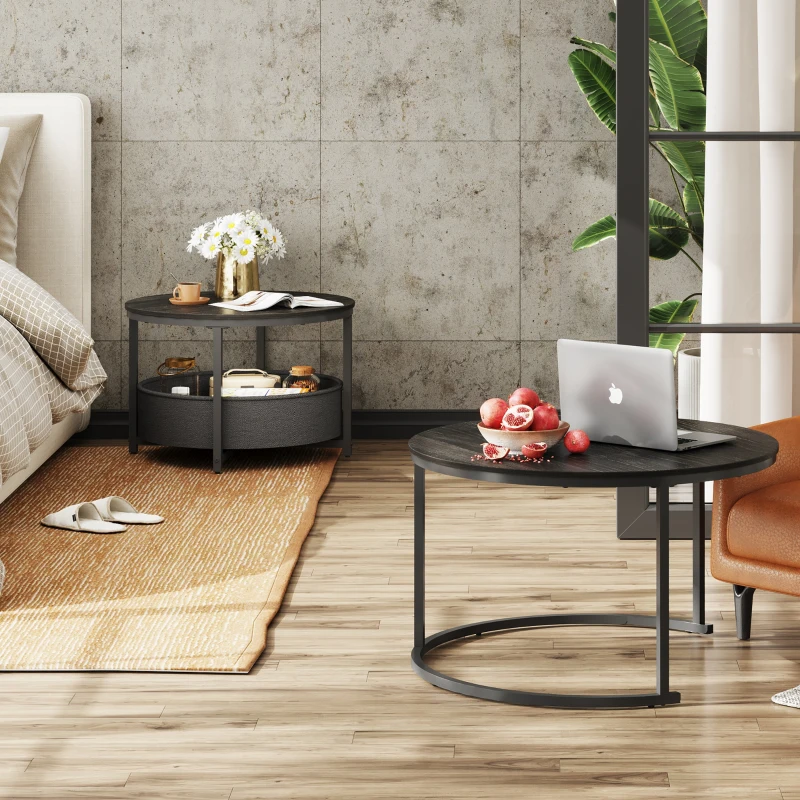 Couchtisch 2er-Set, flexibles 2‑in‑1-Design, modernes Design, 80x80x48.2 cm, Schwarz
