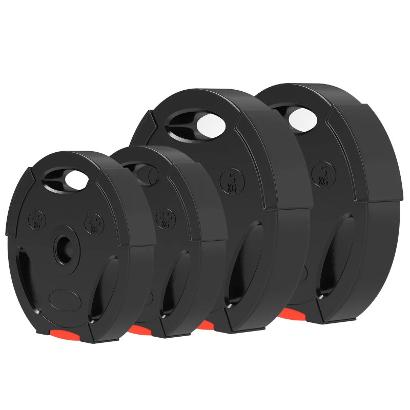 SPORTNOW Kit Pesi con 2 Dischi da 5 kg e 2 Dischi da 2.5 kg in Polipropilene e Sabbia, Ø27x4.5 cm e Ø24x3.5 cm, Nero