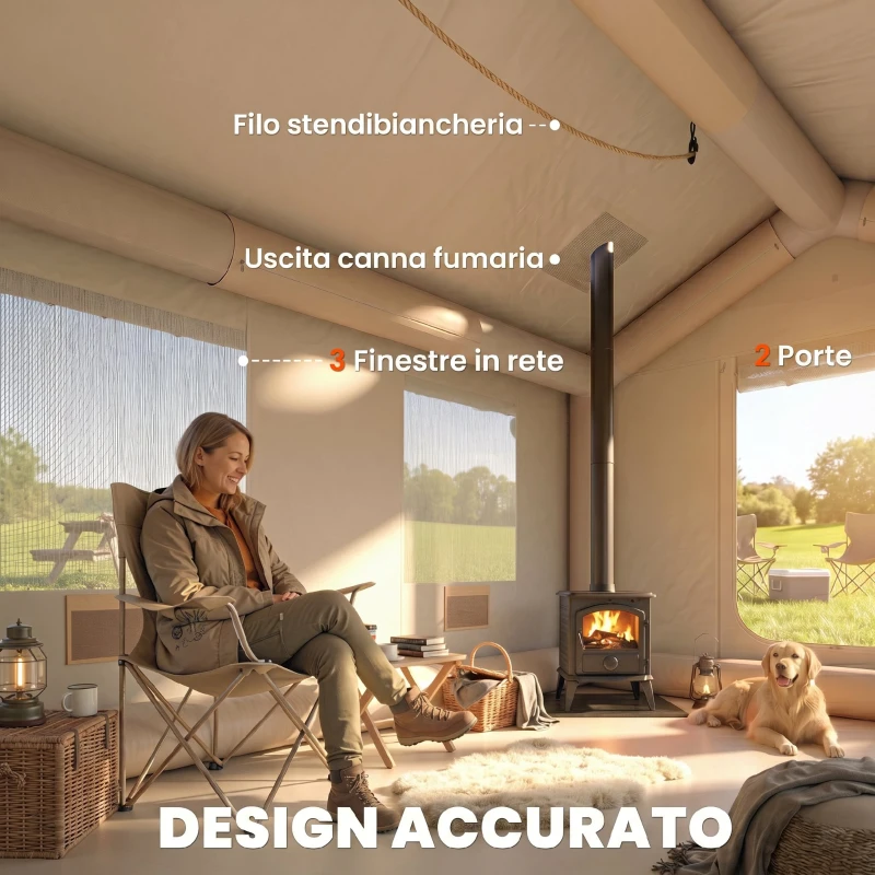 Outsunny Tenda da Campeggio Gonfiabile con Pompa, Impermeabile 3000mm e Antivento, Cachi