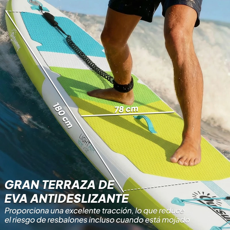 Outsunny Tabla de Paddle Surf Hinchable 320 cm, con Superficie Antideslizante Remo de Aluminio Ajustable Quilla Bomba y Mochila
