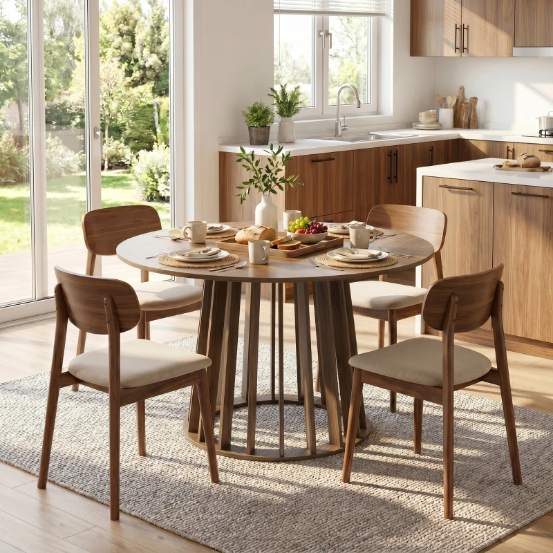HOMCOM Dining Table for 4-6 People Modern Kitchen Table with Slatted Base 120 cm Round Light Walnut