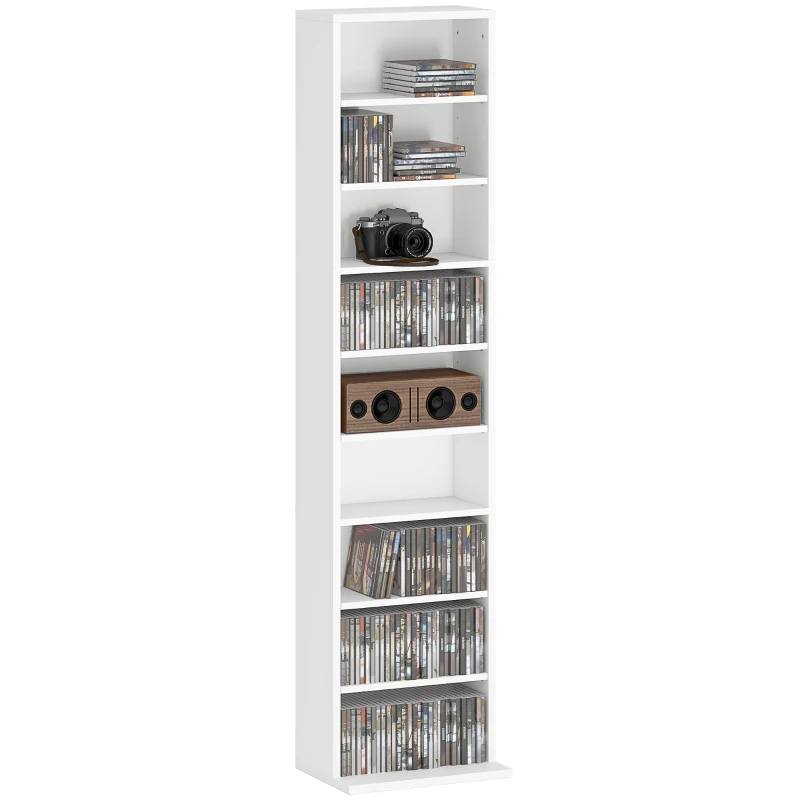 HOMCOM Rangements pour CD et DVD 9 compartiments et 6 étagères réglables capacité max. 260 CD/120 DVD 33 x 24 x 140 cm blanc
