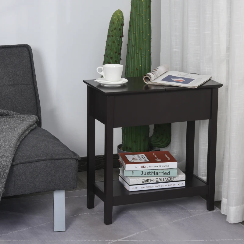 HOMCOM End Table, Narrow Side Table with Flip Top , Shelf, Dark Coffee