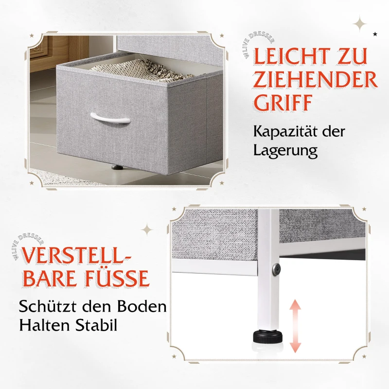 Kommode mit 3 Schubladen, geruchsneutrale Holzplatte, klappbare Stoffschubladen, 39.8x29.8x75.1 cm, Hellgrau