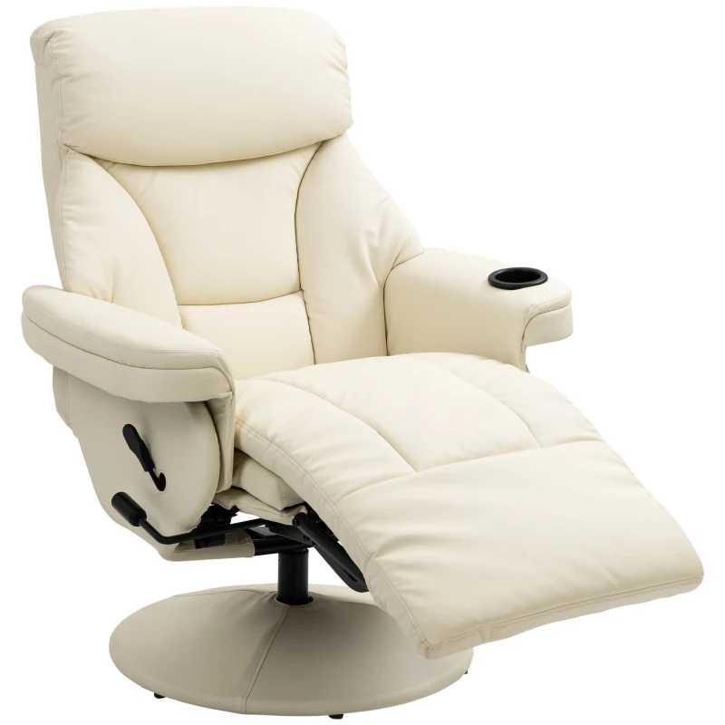 HOMCOM Sillón Relax Reclinable con Bolsillo Lateral y Portavasos para Salón y Dormitorio Crema