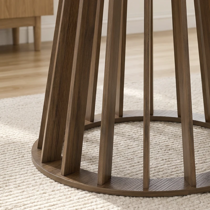 HOMCOM Dining Table for 4-6 People Modern Kitchen Table with Slatted Base 120 cm Round Light Walnut