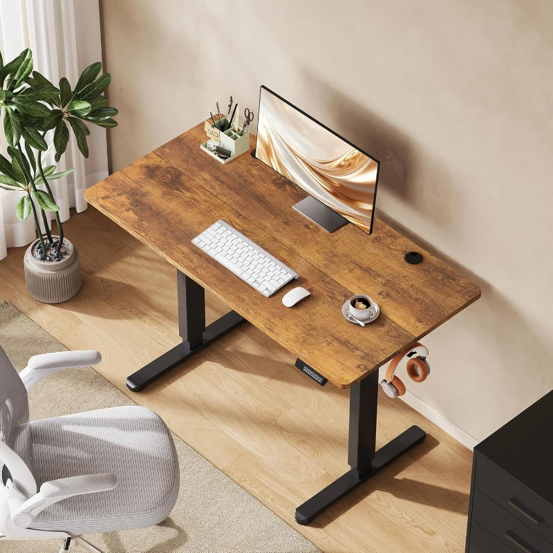 Elektrisch höhenverstellbarer Schreibtisch, leiser Motor mit 3‑fach Memory und Anti‑Kollisionssystem, 120 × 60 cm, 120x60x72-120 cm, Braun