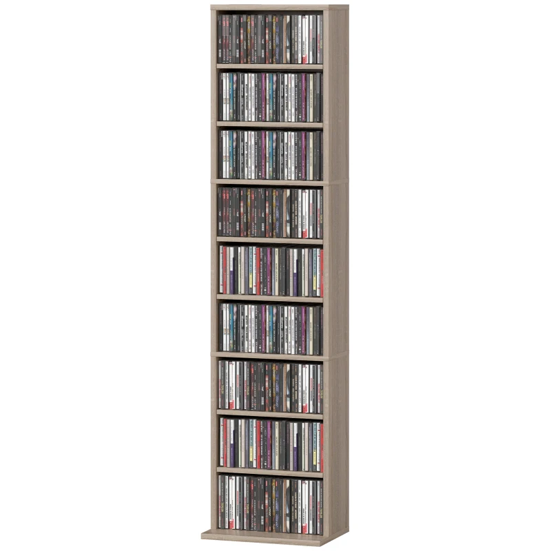 HOMCOM Rangements pour CD et DVD 9 compartiments et 6 étagères réglables capacité max. 260 CD/120 DVD 33 x 24 x 140 cm bois naturel