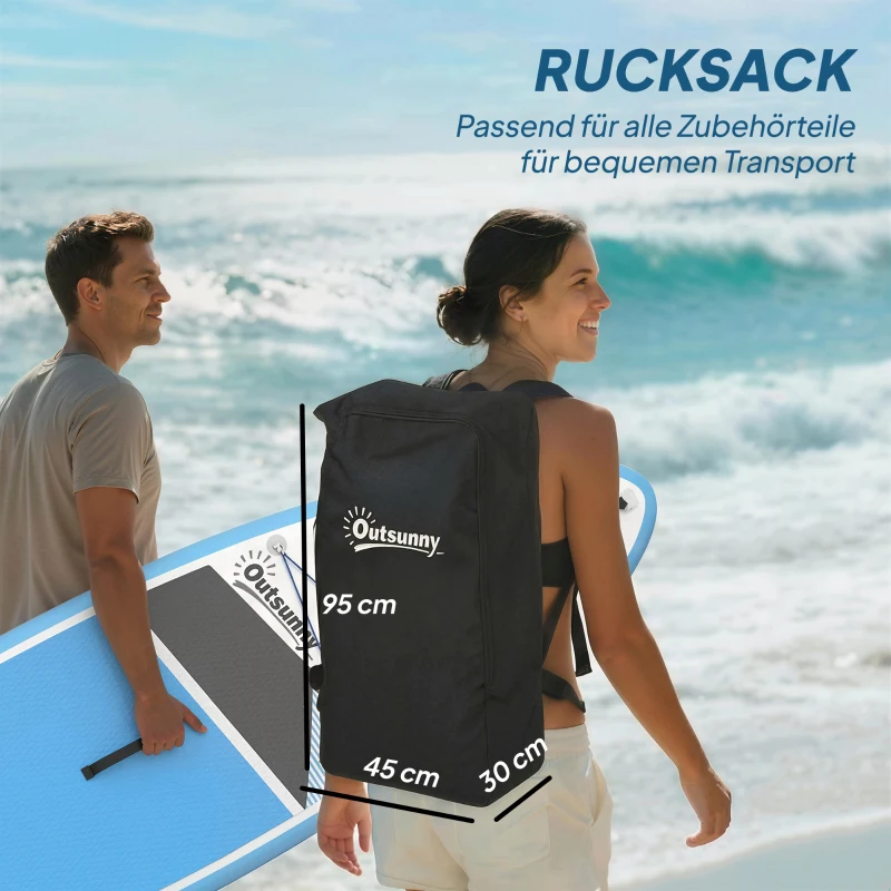 Outsunny Stand Up Paddling Board Set Aufblasbar 320cm SUP Board mit Verstellbares Paddel Rutschfest EVA-Deck Fußschlaufe Pumpe