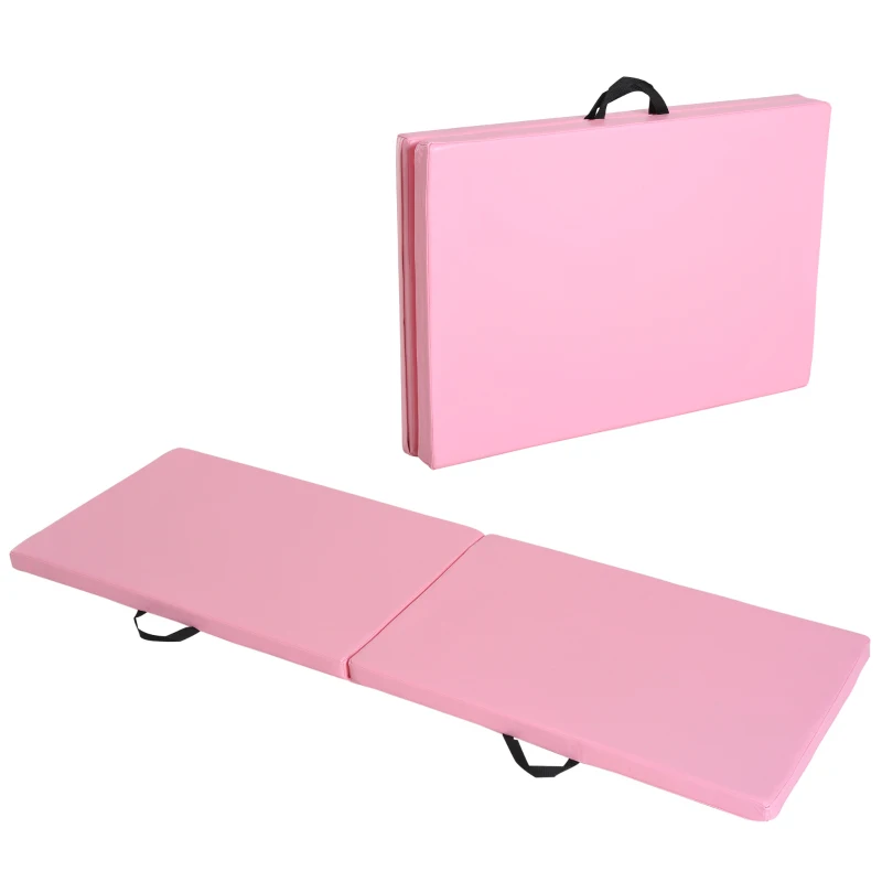 HOMCOM Trainingsmat Opvouwbare Fitnessmat met Handgrepen voor Yoga, MMA, Fitness, Pilates, Synthetische Bekleding, 180 x 60 x 5 cm, Roze