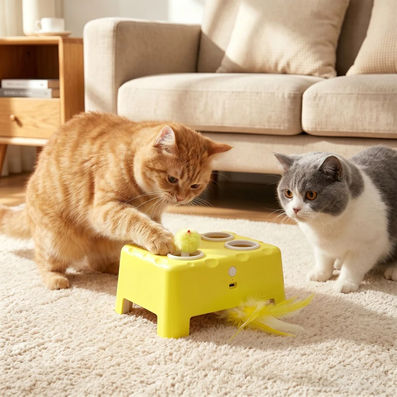 PawHut 3 in 1 Interactive Cat Toys with Mouse & Feather Teaser Toy Rechargeable Automatic for Indoor Kittens & Adult Cats