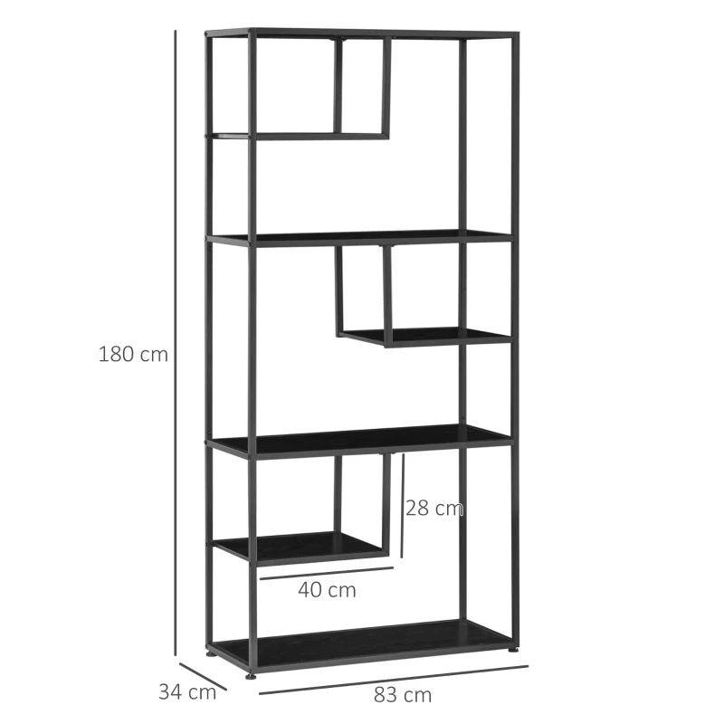 HOMCOM Industrial Accent Display Rack 7 Tier Bookcase, Display Rack for Living Room, Office, Bedroom, Black