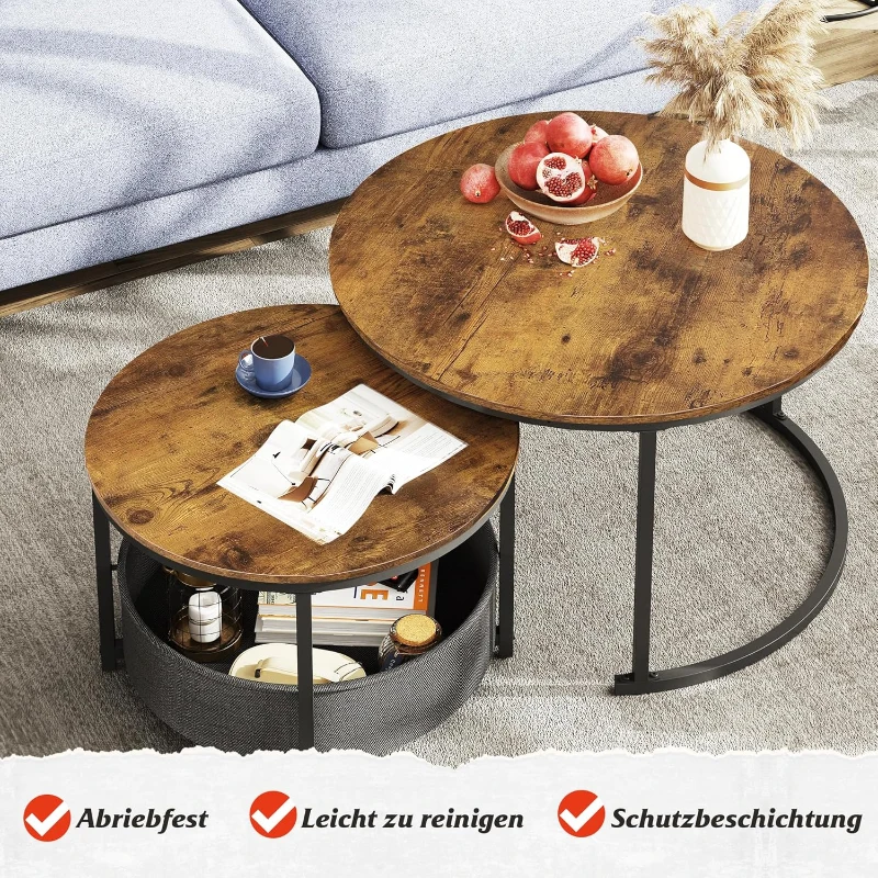 Couchtisch 2er-Set, flexibles 2‑in‑1-Design, modernes Design, 80x80x48.2 cm, Braun