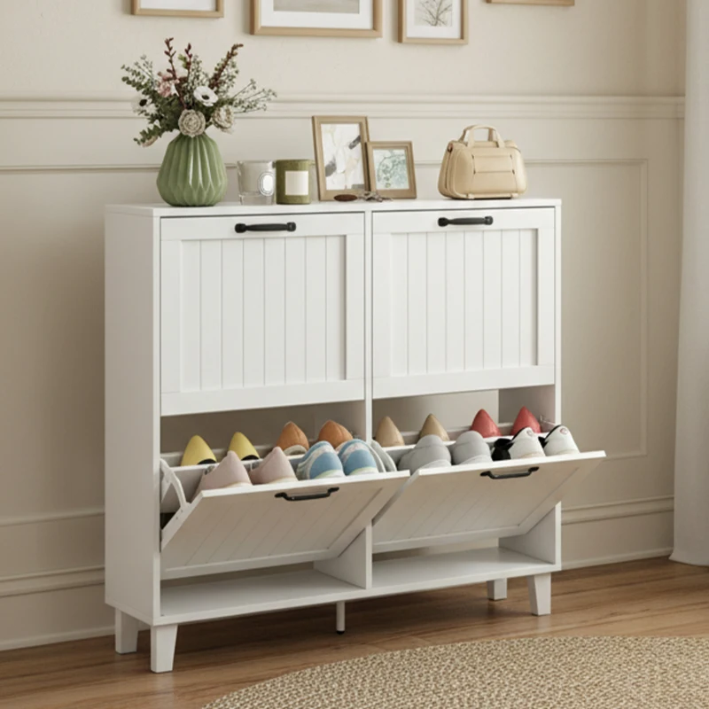 HOMCOM Mueble para Zapatos 4 Cajones Abatibles Ahorraespacio con Estantes Regulables Blanco