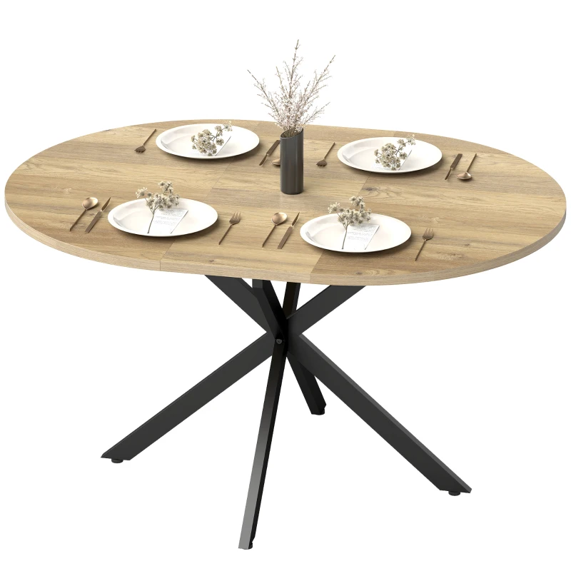 HOMCOM Extendable Dining Table for 4-6, Industrial Kitchen Dinner Table with Butterfly Leaf and X-Shape Base, Natural Wood