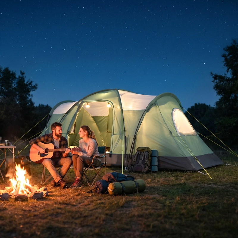 Outsunny Tente de camping familiale 5-6 pers. - tente tunelle ventilée - grande porte + 2 fenêtres vert