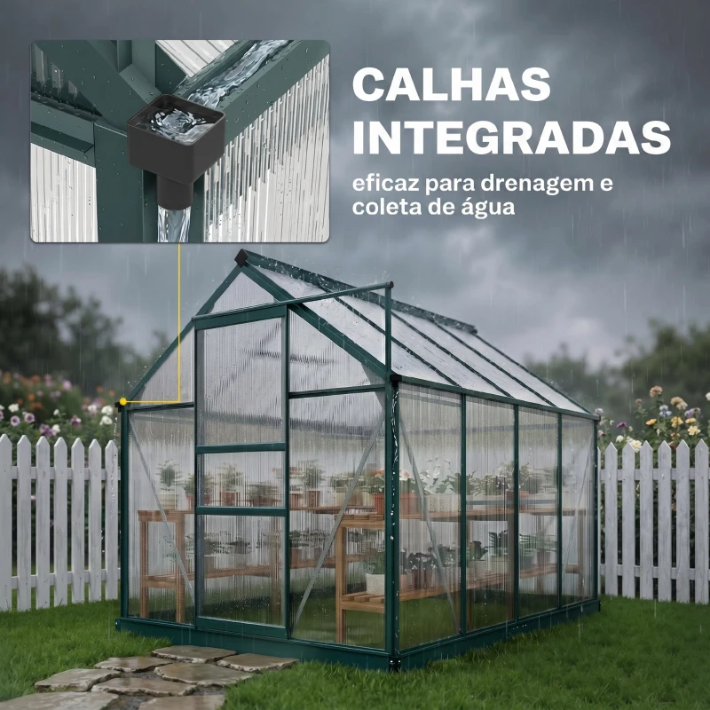 Outsunny Estufa de Jardim 2x2,5m de Policarbonato e Alumínio Estufa com  Clarabóia Proteção UV 30 e Base 4,79 m² para Vasos Cultivos de Plantas e Flores Transparente