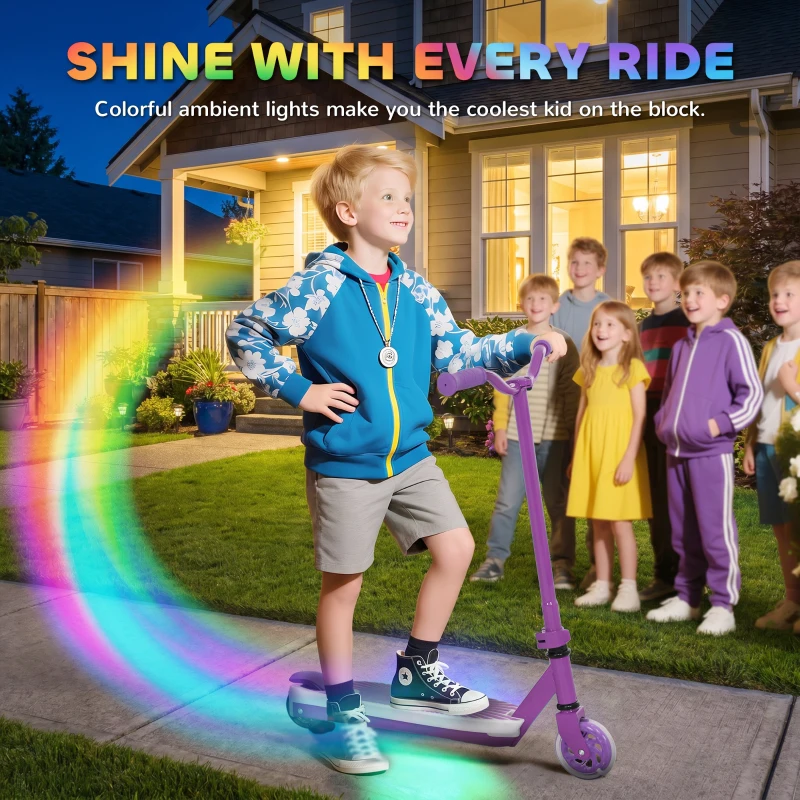 AIYAPLAY Electric Scooter for Kids Aged 4-7 Years, with Flashing LED Lights, Rear Auxiliary Wheels, Purple