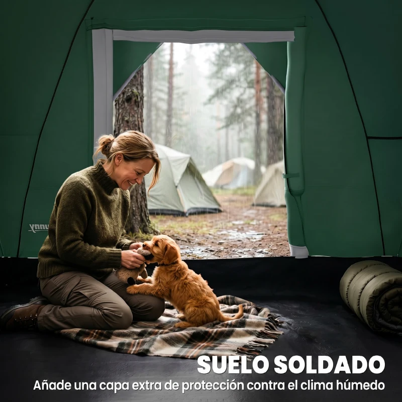 Outsunny Tienda de Acampada para 5-6 Personas Impermeable 3000mm+ con Bolsa de Transporte y Gancho 455x220x180 cm Verde
