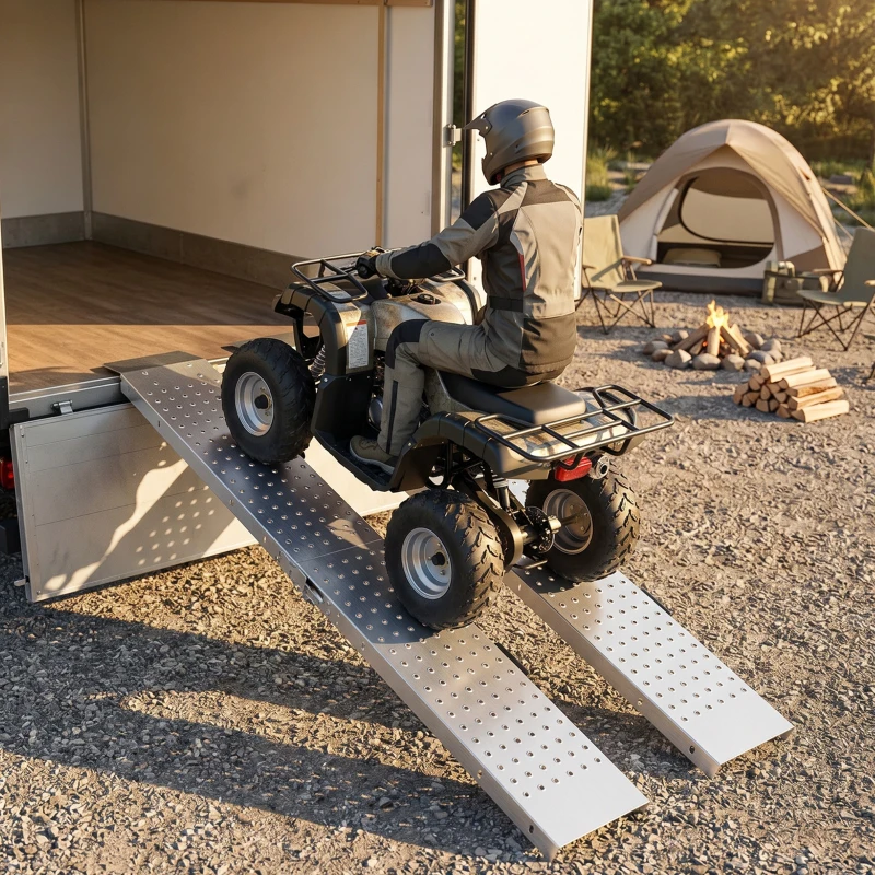 HOMCOM Set 2 Rampe de Încărcare Pliabile, 180x25,5 cm, 400kg, pentru Moto/ATV/Remorcă/Pick-Up, Argintiu