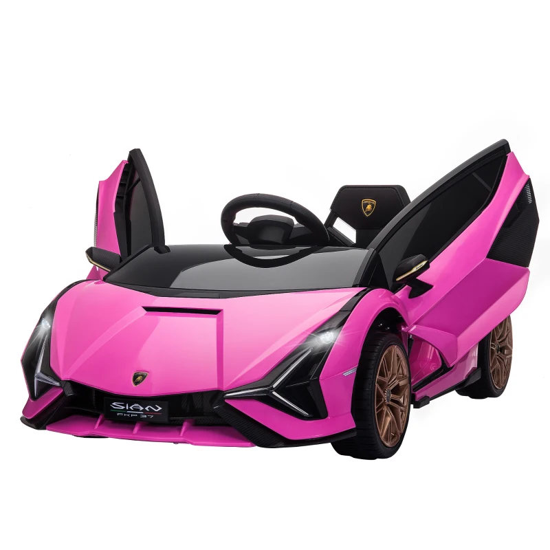 HOMCOM Voiture électrique Enfants de Sport Véhicule électrique Lamborghini Sian 12 V - V. Max. 5 Km/h avec Télécommande 2,4G Effets sonores + Lumineux Rose(m-11)