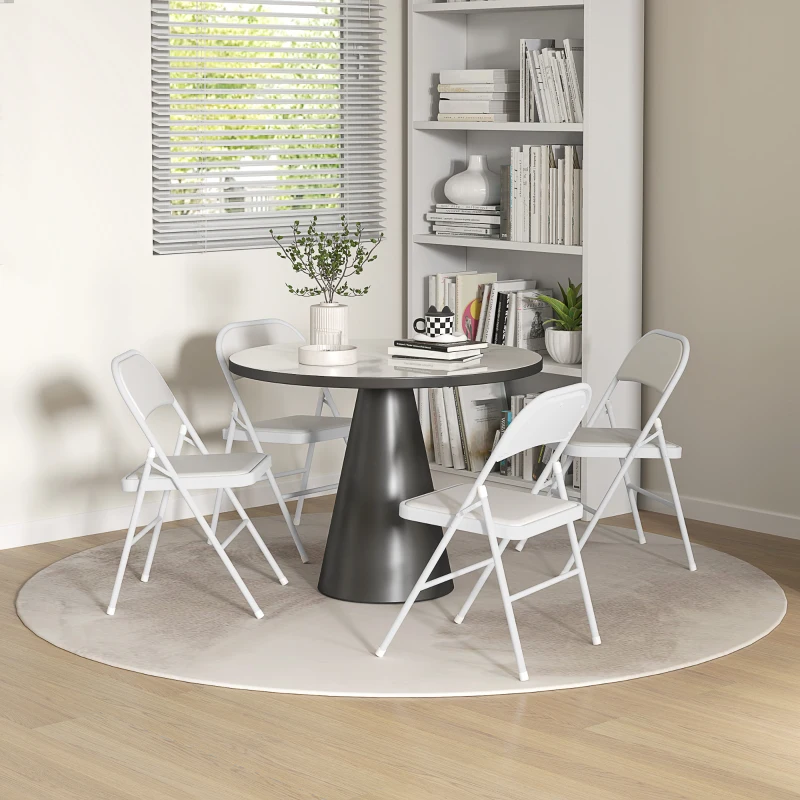 HOMCOM Set 4 Sedie Pieghevoli Imbottite in Finta Pelle PU e Metallo, 45x46x78 cm, Bianco