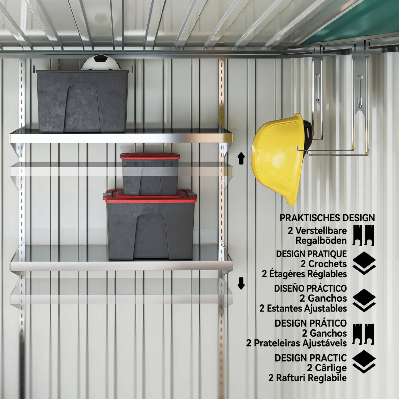 Outsunny Depozit pentru Unelte din Metal 1.5x2m cu Bază, Ușă Glisantă și Acoperiș Înclinat, Verde