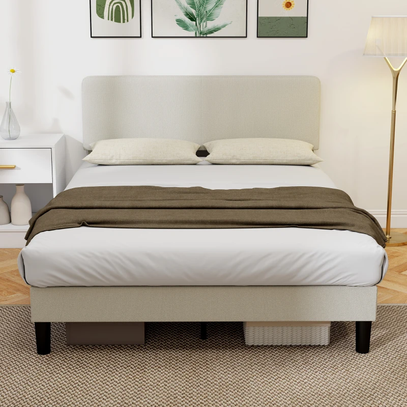 HOMCOM Cadru de Pat 140x200 cm cu Tăblie Tapițată Reglabilă pe Înălțime și Șipci, Catifea Canelată, Gri