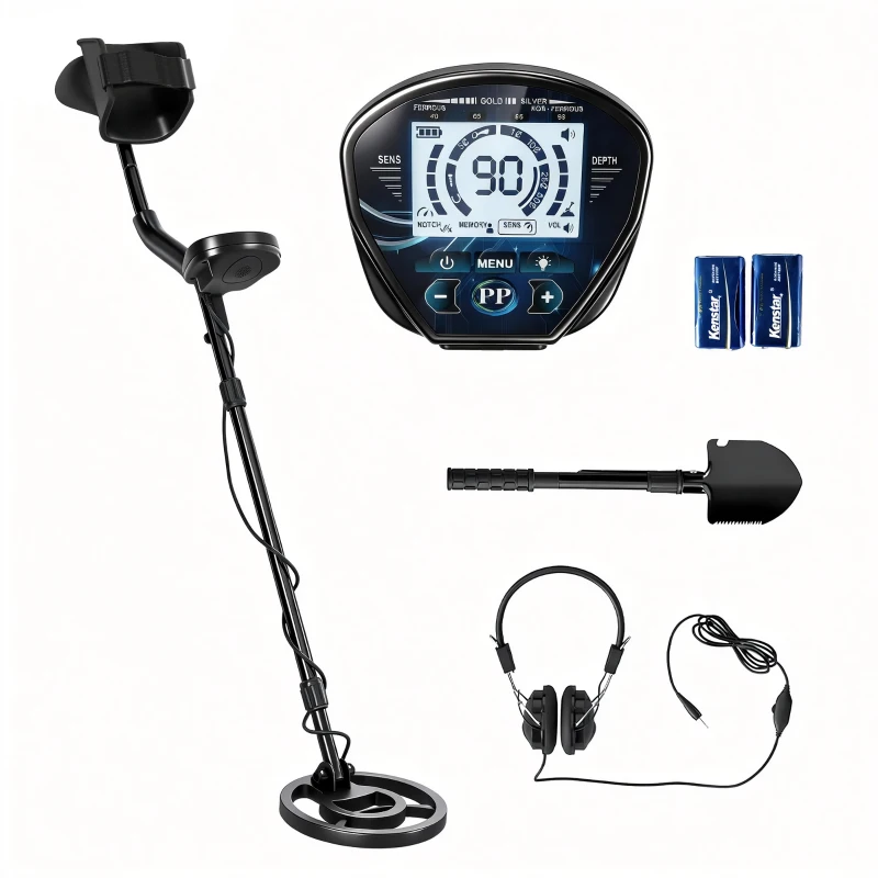 Outsunny Détecteur de métaux pour adultes, bobine de recherche étanche IP68 avec écran LCD, détecteur d'or à 3 modes avec pelle