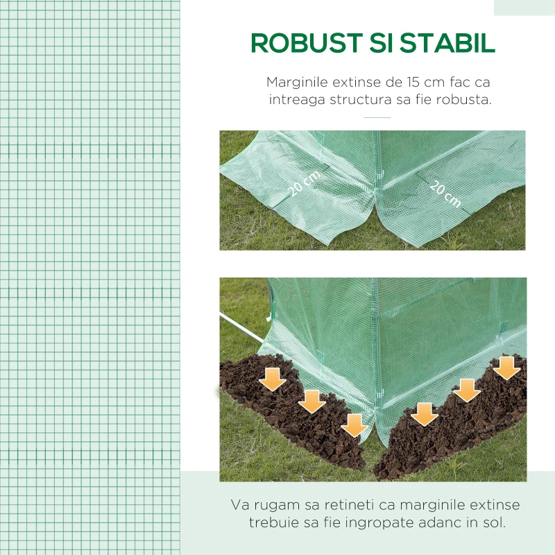 Outsunny Folie pentru Sera din PE cu 6 Ferestre, Ușă Rulabilă și Margini Îngropate, 3x3x2 m, Verde