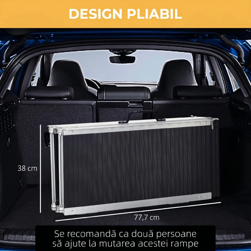 HOMCOM Rampă pliabilă și antiderapantă pentru scaun cu rotile din aluminiu, 152x73cm, Capacitate 272kg