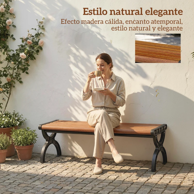 Outsunny Banco de Jardín Exterior de 2 Plazas Banco Exterior con Estructura Metálica y Asiento Listonado 124x39x39 cm Marrón